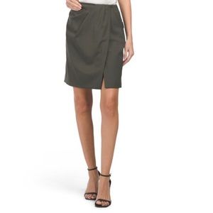 Theory Army Green Wool Blend Short Pencil Skirt with Pockets Size 0